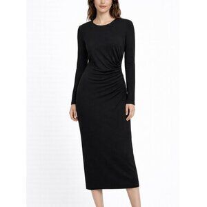 Ninety Percent NWT Hyachinth Midi Dress Women’s Small Black‎ Ruched Long Sleeve